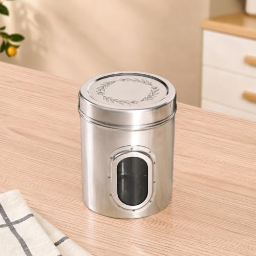Image of Nestasia Stainless Steel Jar with Lid Set of 4 (1.25L Each) - Airtight & Rust Resistant Container for Kitchen Storage | Etched Floral Dabba with See Through Window - Ideal for Snacks, Cookies & Pulses