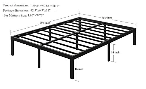 COMASACH 16 Inch King Size Bed Frame Supports up to 3500lbs, No Box Spring Needed, Platform with Heavy Sturdy Metal Steel, Easy Assembly, Under Bed Storage, Noise-Free, Non-Slip