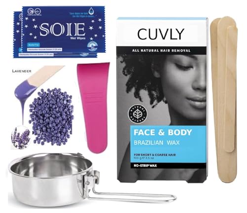 Image of Hair Removal Wax Kit Brazilian Beans Wax, Face Wax /Katori Wax for Women (100g) | India's Liposoluble Stripless Wax | Pan with Handle & Spatula | Natural Ingredients | For Upper Lips, Chin, Cheeks & Hairline WaxKit COmbo