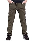 CAMLAKEE Jungen Cargohose Kinder Hosen Jungs Jogginghose Jogger Freizeithose mit Elastischem Bund Helles Sepiabraun DE: 116-122 (Herstellergröße 120)