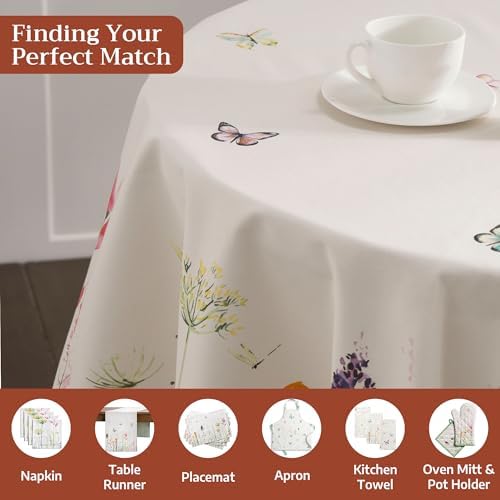 Maison d' Hermine Table Cloth Round Table 100% Cotton 69 Round Inches Tablecloth Reusable Decorative for Dining Kitchen Room Farmhouse Party Home Hotel Restaurant Spring Summer - Botanical Fresh - 3