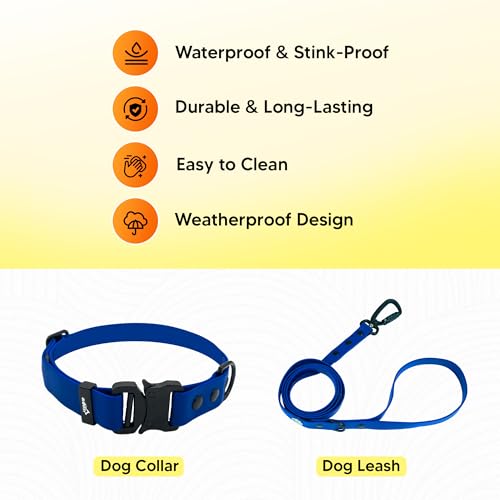 Image of Adil'S Waterproof Leash and Collar Combo Set - Adjustable & Breathable Biothane Collar with Leash Suitable for Medium & Large Size Dogs (Lease 5Ft), Blue, L