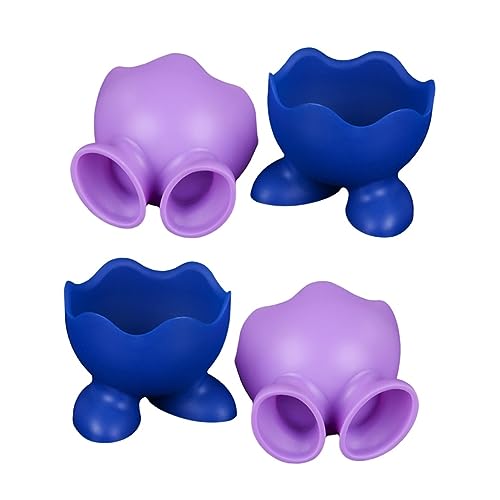 BIUDECO 4pcs Egg Cup Silicone Egg Boiler Blue Vintage Soft Boiled Egg Holder Silicone Egg Cup Holder