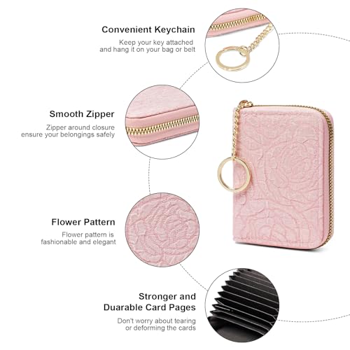 Image of RNIEGA Credit Card Holder RFID Blocking Small Wallet for Women Vegan Leather Card Case Wallets with Zipper Keychain