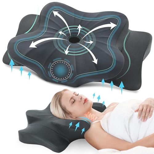 DONAMA Cervical Pillow for Sleeping, Contour Memory Foam Pillow for Neck and Shoulder Support, Ergonomic Neck Pillow for Side Back Stomach Sleepers, Bed Pillows with Cooling Pillowcase Dark 
