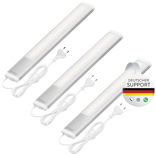 Oktaplex 3er Set Riva Unterschrankleuchte Küche 40cm 435lm warmweiß Küchenbeleuchtung mit Schalter 6W 230V LED Schranklicht silber