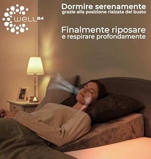 WELL B4 Cuscino antireflusso adulto da Lettura con Memory Foam [con 2 zone di distensione] sollevatore ergonomico, a cuneo per letto, divano per gambe e Schiena, cuscino reflusso gastroesofageo