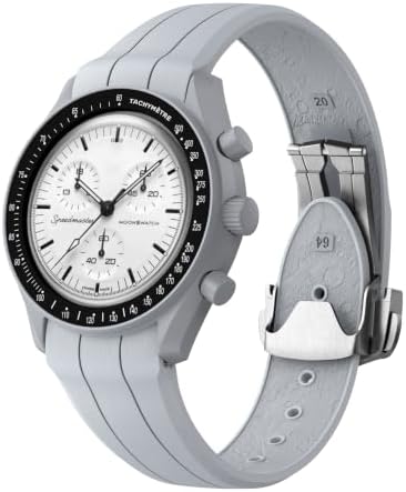 Strap for Omega x Swatch MoonSwatch Watch 20mm,Folding Buckle Lunar Soil Texture Band Compatible Omega Swatch Moonswatch Speedmaster,Curved No Gap Replacement Strap for Men Women (Light Gray)