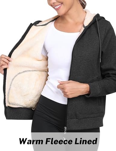Image of MoFiz Zip Up Hoodie Women Fleece Lined Jackets Winter Coats With Pocket
