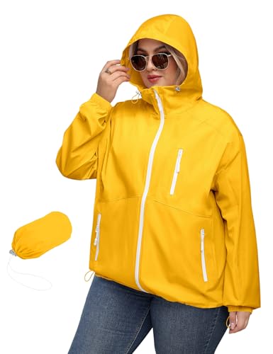 Avoogue Plus Size Yellow Raincoat 4X-5X Packable Women