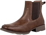 J's.o.l.e Chelsea Cowboy Boots Men Square Toe Western Ankle Boots Casual Work Dress Boot for Men Brown