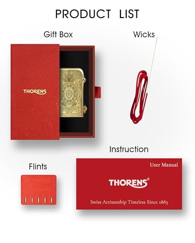 Encendedor clásico recargable THORENS de latón dorado miniatura 5