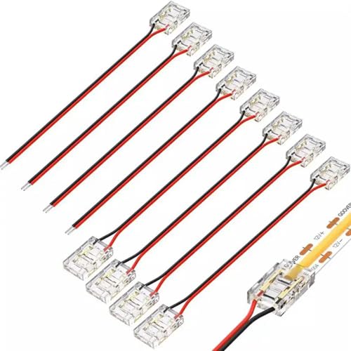 MNZMFZYH Conectores LED de 2 pines de 8 mm, 8 conectores de coleta transparente, sin soldadura, conector de luz LED de cinta de 2 conductores para tiras LED COB/SMD 2835 3528 de un solo color
