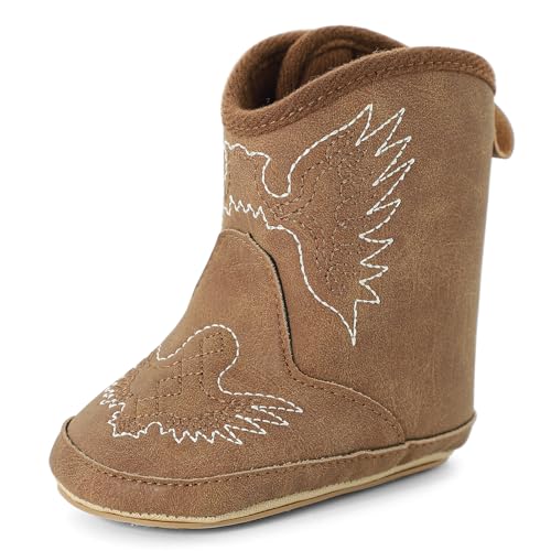 Image of MK MATT KEELY Leather Western Boots Cowboy Bootie Soft Sole Non-Slip Crib Shoes for Baby Infant Toddler Girls Boys Newborn