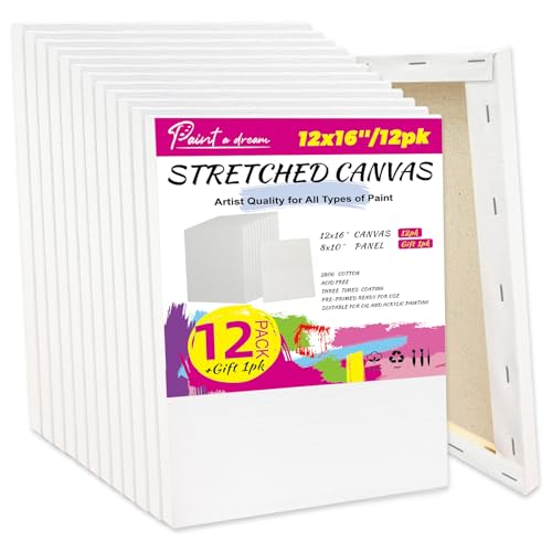 Image of 12pk 30x40cm Stretched Canvas for Painting, 1.6cm A3 Framed Artist Blank Canvas, 280gsm 100% Cotton with Cottonseed Husk Fibre, Value Pack Canvas for Acrylic, Oil, Gouache