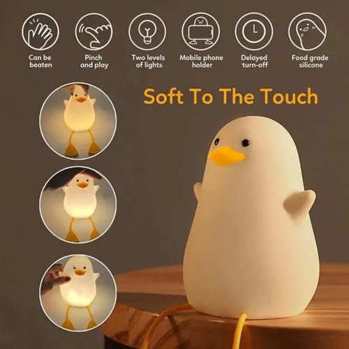 Image of KRESHU Cute Duck LED Night Light Soft Silicone Warm Dimmable Lamp with Touch Control Sensor USB Rechargeable Night Lamp for Baby Room /Bedroom /Living Room /Home (Pack of 1)