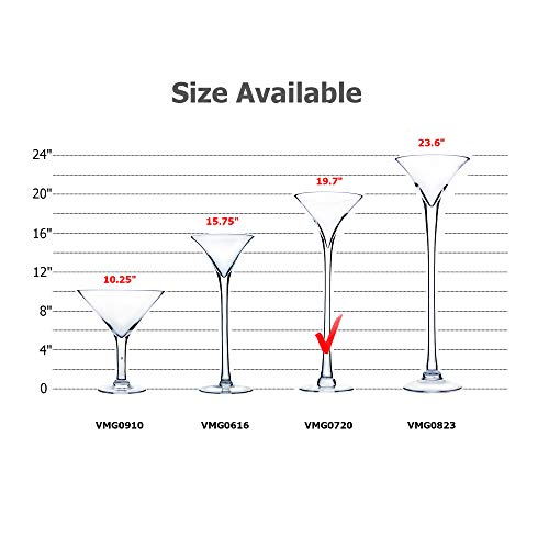 Wgv Martini Glass Vase Bulk, Open 7", Height 20", Base 5", (Multiple Sizes Choices) Clear Wine Fruit Planter Floral Container, Wedding Centerpieces, Event Home Decor, 4 Pieces (Vmg0720) #TOP2