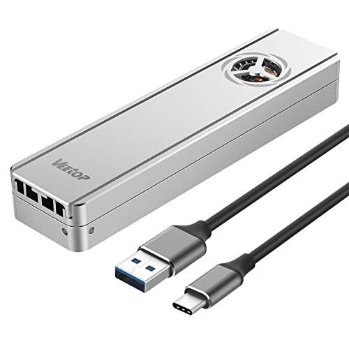 Veetop M.2 NVME SSD Carcasa USB3.1 Gen2 Tipo C 10Gbps a NVMW PCI M-Key B + M Key Funda para Disco Duro con Ventilador Integrado