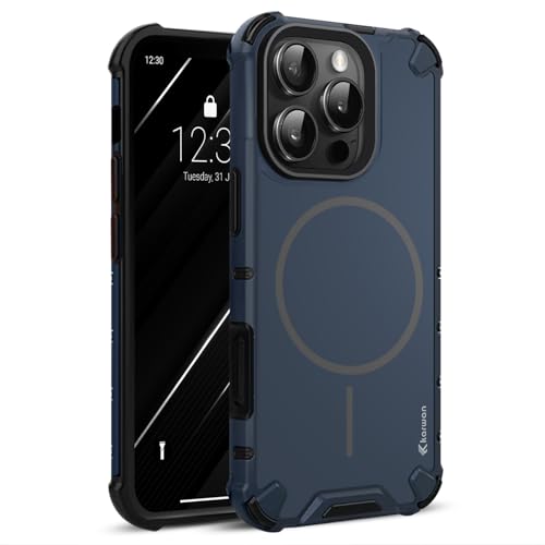 Image of KARWAN Tough Shockproof Back Case Cover Compatible with iPhone 16 Pro Max Dual Layer Armor Protection with Matt Finish,Edge Guard Bumper Heavy Duty Cover with Magnetic MagEase Wireless Charging(Blue)