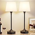 Cordless Table Lamps Rechargeable Set - 2 Pack Black 4000mAH Battery Operated Lamps for Decor, 3000K Stepless Dimming Touch Control Wireless Lamps for Bedroom, Dining Table, Living Room, White Shade