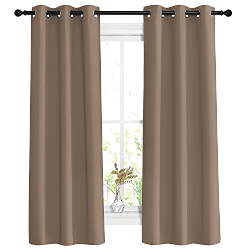 NICETOWN Blackout Window Curtains 63 inch Length - Grommet Top Room Darkening Thermal Insulated Solid Vertical Drapes for Bedroom (Cappuccino, 2 Panel