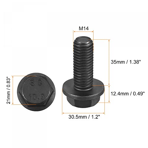 Image of uxcell Metric M14x35mm Hex Flange Bolts, 4pcs 10.9 Grade Carbon Steel Hexagon Head Screws