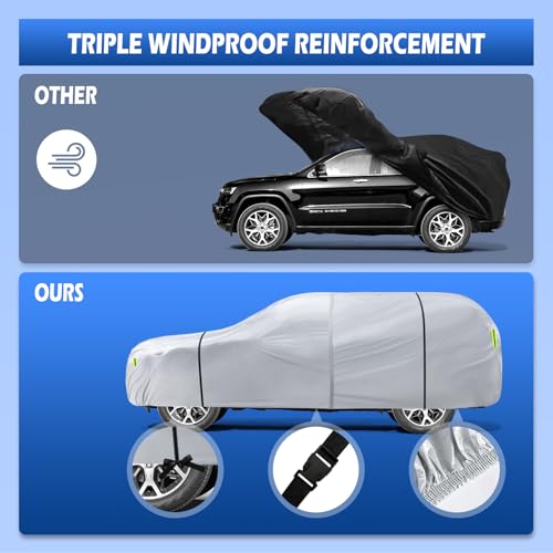 Image of 6 Layers Car Cover Waterproof All Weather for Automobiles, SUV Size A6 Universal Fit for Toyota RAV4 /4Runner, Honda CRV, Hyundai Santa Fe, Nissan Rogue(182-190 inch), Silver