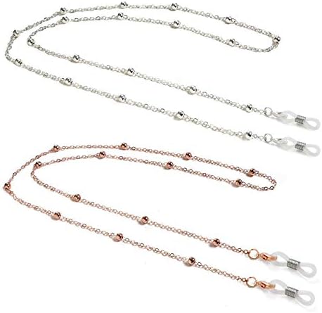 ZOORON Eyeglass Chains for Women, Premium Beaded Eyeglass Necklace Chain Cord, Eye Glasses String Holder 2Pack-Rose Gold & Silver