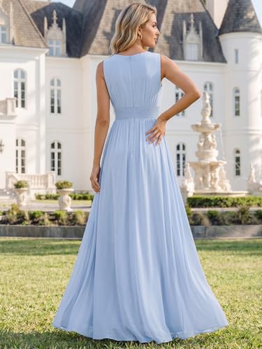 Image of Ever-Pretty Women's Chiffon Sleeveles Summer Formal Wedding Guest Dresses Ruched A Line Hollow Out Crew Neck Bridesmaid Dress