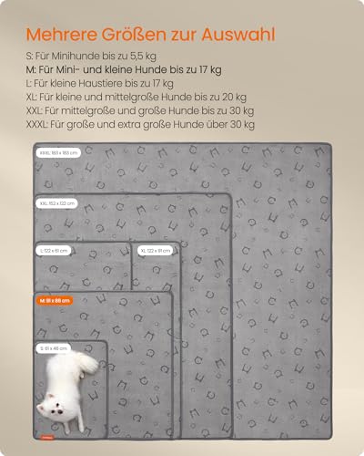 Feandrea Hundedecke, 2er Set, Wiederverwendbare Hundematte, 91 x 86 cm, M, wasserdicht, auslaufsicher, rutschfest, saugfähig für Hunde, Katzen, Kaninchen, Taubengrau PTD002G01