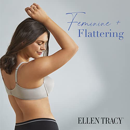 Ellen Tracy Everyday T-Shirt Bra With Underwire - Solid And Textured Mesh Overlay - 2-Pack Multipack - 36B, Sterling With Mesh/Dark Navy #TOP5