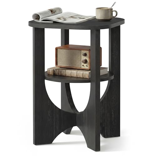 Image of VASAGLE Side Table, 2 Tier Small Accent End Table, Nightstand with Lower Shelf for Small Spaces, Living Room, Bedroom, Charcoal Gray ULET233B101S