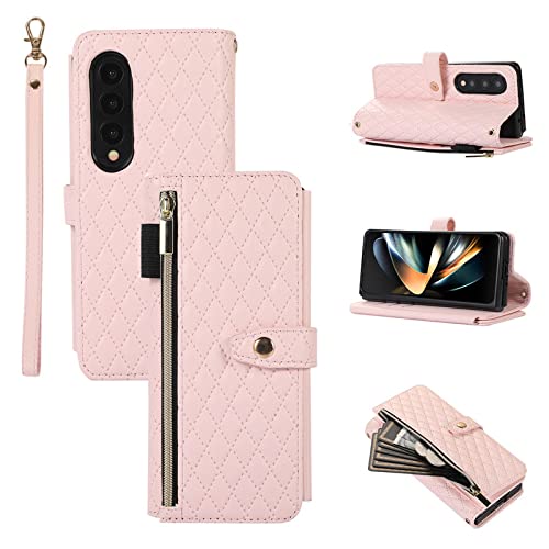 Longe lanière en cuir Samsung Galaxy Z Fold 4 protection intégrale anti-chute rose