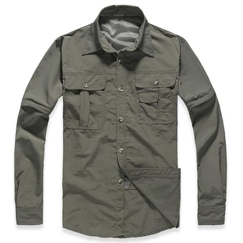 Mymyguoe Camisa de caminhada para homem, manga comprida, de secagem rápida, respirável, t-shirt de trabalho, camisa de manga comprida, camisa de safari, camisa de caça, camisa funcional, justa