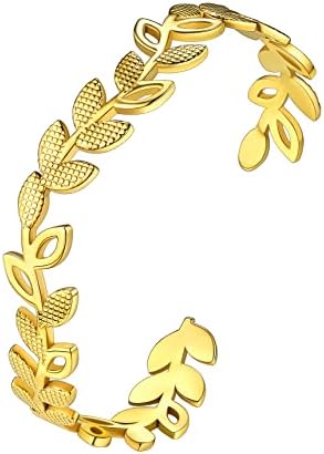 Bestyle Stainless Steel Cuff Bracelet for Women Men Rivets/Cuban Chain/Olive Leaves/Wheat Ears/ Fashion Bracelet Jewellery for Gift