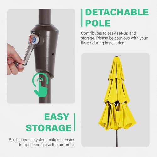 Image of JEAREY 9FT 3 Tier Patio Umbrella Outdoor Market Umbrella Table Umbrellas with 8 Ribs 1.5 Pole Push Button Tilt and Crank UV Protection for Garden,Backyard,Yellow