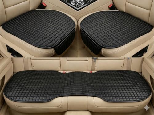 Image of BROGBUS Car Seat Cover Set for Hatchback & Sedan 3 Pieces (2 Front + 1 Rear Bench) Breathable Anti-Slip Fabric with Storage Pouch, Black
