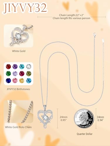 Faith Heart Necklace Gifts for Women - White Gold Birthstone Necklace, Wedding Anniversary Birthday Gifts for Her Wife Mom Daughter Grandma Sister2