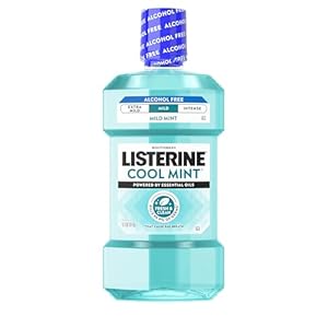 Listerine Cool Mint Alcohol-Free Mild Mouthwash, Oral Rinse Kills 99.9% of Germs That Cause Bad Breath, Less Intense Taste, Mild Mint Flavor, 1 L