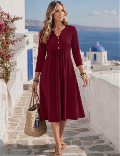 Image of Zeagoo Womens Dresses 3 /4 Sleeve Casual Fall A Line Midi Dress with Pockets