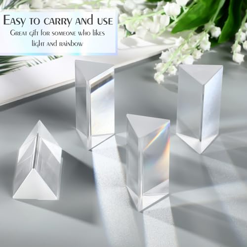 Image of Copkim 4 Pcs Clear Glass Prisms K9 Crystal Triangular Prism for Physics Teaching Photo Rainbow Photography Light Prisms for Refracted Light Spectrum Students Presents Gift(2.5 Inch)