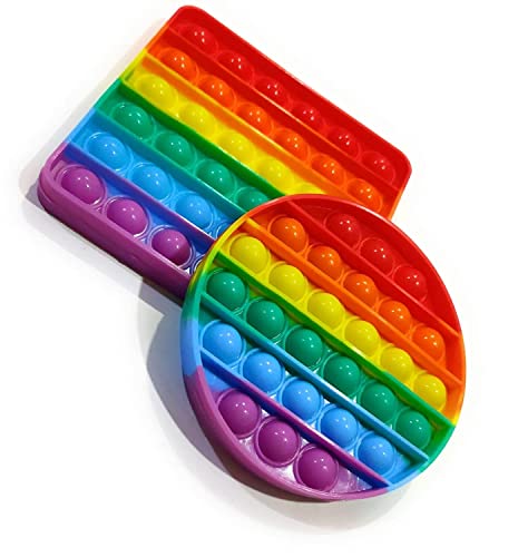 Image of MoldBerry Puppet Pop It Toys Bubble Fidget Sensory Anti Stress Relief Toys for Kids Adults Return Gifts for Girls Boys Rainbow Colors Round & Square (Pack of 2)