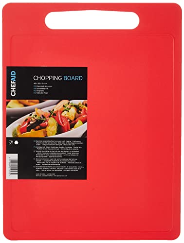 Chef Aid Large Red Poly Chopping Board, Multipurpose Anti-Slip Surface, Easy Clean and Dishwasher Safe with Handle, 40 x 30cm Other Colour Options Available.
