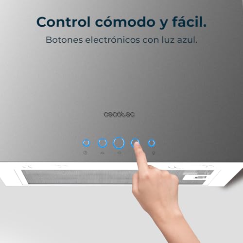Cecotec Bolero Flux ICT 388000 Dunstabzugshaube, Edelstahl A++, 210 W, 38 cm, 800 m3/h, Klasse A++, elektronische Steuerung, 3 Stufen, Kohle- und Aluminiumfilter, LED, Delay-Funktion