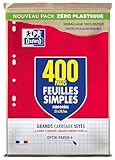 - Papier blanc OXFORD Lot de 400 Pages Feuilles Simples Grands Carreaux Seyes Format A4 (21x29,7cm) Perforees