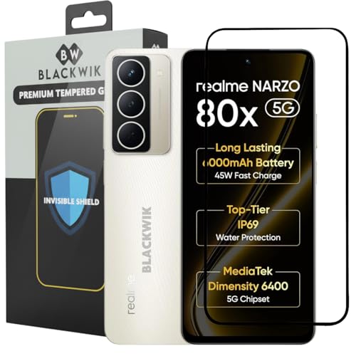 Image of Blackwik Tempered Glass Screen Protector for Realme Narzo 80x 5G with Edge-To-Edge Protector Coverage | Easy Installation Kit (Black)