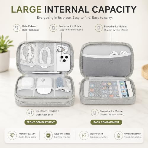 Image of SaleOn Portable Storage Organizer for USB Cable, Earphone, Power Bank,Charger, Hard Disk & Digital Gadgets (Light Grey, 9x6 Inch)