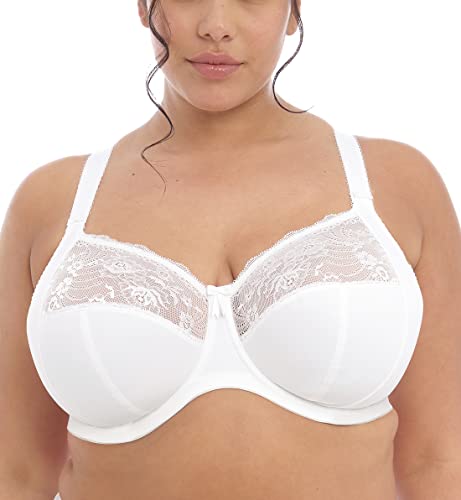 Elomi Women's Morgan Underwire Banded Stretch Lace Bra Full Coverage, Opaque, White, 40HH US