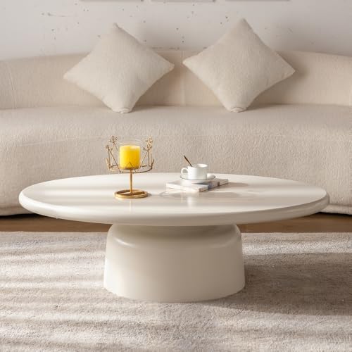 White Oval Coffee Table Modern Unique Coffee Table for Living Room Irregular Asymmetrical Center Table for Farmhouse (H White 45.7in)
