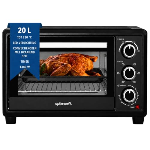OptimumX Mini Oven 20 L - Pizzaoven - Hetelucht - 1380 W - Zwart